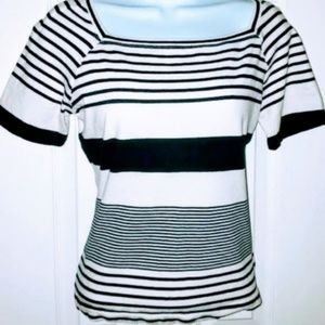 St. John Black and White Striped Knit Top Med